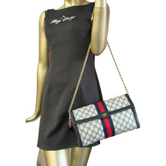 GUCCI Navy Coated Canvas Large Ophidia Clutch with added Chain/Strap Gucci