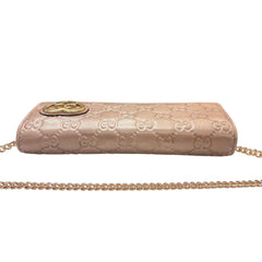 GUCCI Metallic Rose Gold Guccissima Leather Wallet with added Gold Chain Gucci