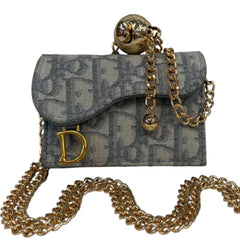 DIOR Grey Oblique Compact Saddle Card Case with Adjustable Chain Dior