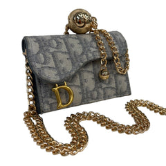 DIOR Grey Oblique Compact Saddle Card Case with Adjustable Chain Dior