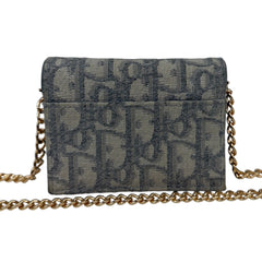 DIOR Grey Oblique Compact Saddle Card Case with Adjustable Chain Dior