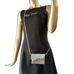 DIOR Grey Oblique Compact Saddle Card Case with Adjustable Chain Dior