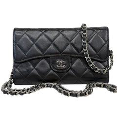 CHANEL Black Lambskin Classic Flap Trifold Wallet SHW Chanel
