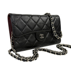 CHANEL Black Lambskin Classic Flap Trifold Wallet SHW Chanel