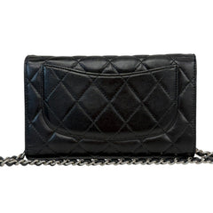 CHANEL Black Lambskin Classic Flap Trifold Wallet SHW Chanel
