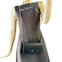 CHANEL Black Lambskin Classic Flap Trifold Wallet SHW Chanel