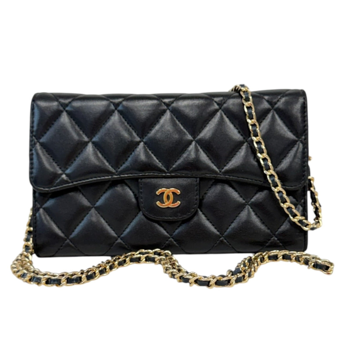 CHANEL Black Lambskin Classic Flap Trifold Wallet GHW Chanel