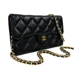 CHANEL Black Lambskin Classic Flap Trifold Wallet GHW Chanel