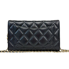 CHANEL Black Lambskin Classic Flap Trifold Wallet GHW Chanel