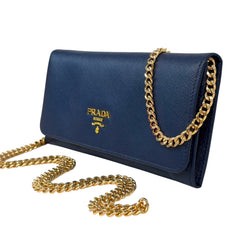 PRADA Indigo Saffiano Leather Wallet with Chain Prada
