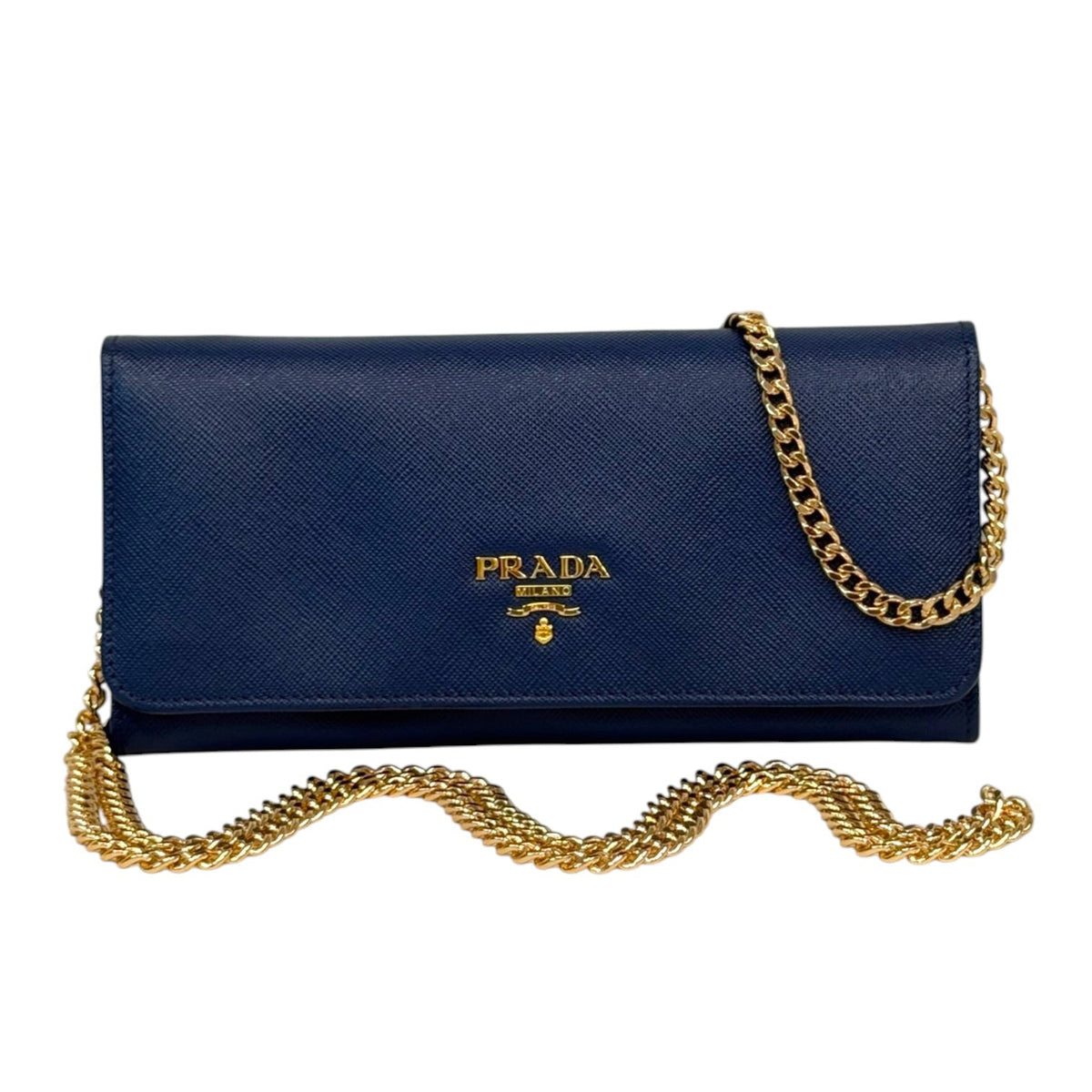 PRADA Indigo Saffiano Leather Wallet with Chain Prada