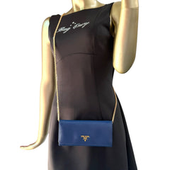 PRADA Indigo Saffiano Leather Wallet with Chain Prada