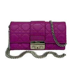 DIOR Purple Cannage Stitch Lambskin Leather Long Wallet with Chain Dior