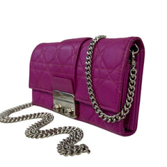 DIOR Purple Cannage Stitch Lambskin Leather Long Wallet with Chain Dior