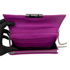 DIOR Purple Cannage Stitch Lambskin Leather Long Wallet with Chain Dior