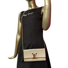 LOUIS VUITTON Caramel Leather Beige Canvas Taurillon Capucines Leather Wallet with Chain Louis Vuitton