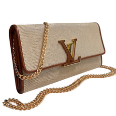 LOUIS VUITTON Caramel Leather Beige Canvas Taurillon Capucines Leather Wallet with Chain Louis Vuitton