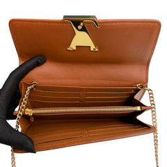 LOUIS VUITTON Caramel Leather Beige Canvas Taurillon Capucines Leather Wallet with Chain Louis Vuitton