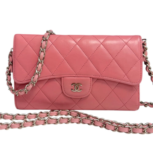 CHANEL Pink Lambskin SHW Classic Flap Trifold Wallet Chanel
