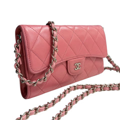 CHANEL Pink Lambskin SHW Classic Flap Trifold Wallet Chanel