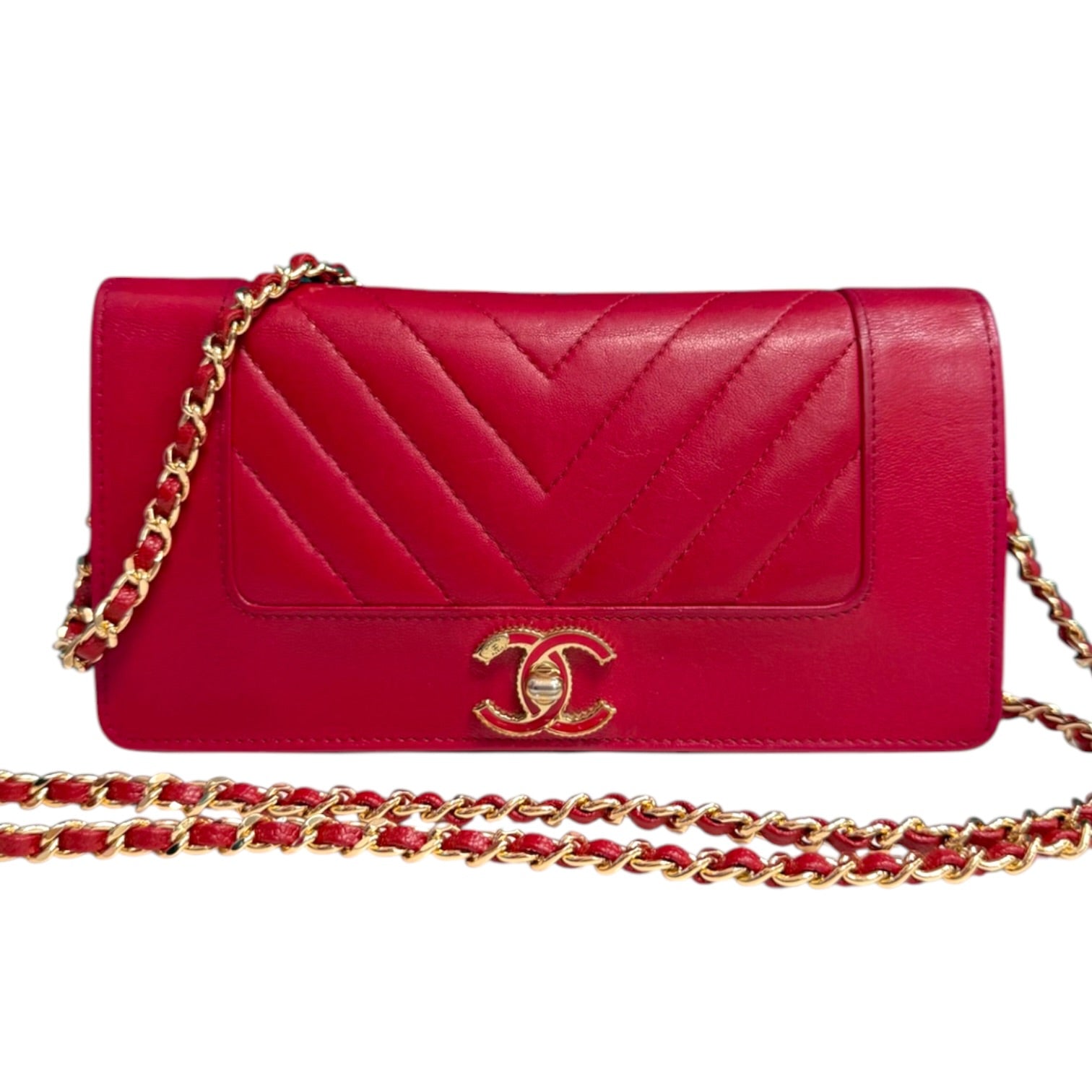 Rare CHANEL Raspberry Chevron Goatskin Mademoiselle Full Flap