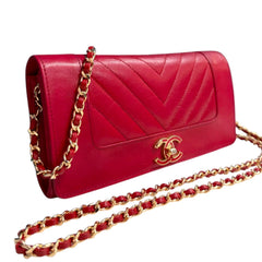 Rare CHANEL Raspberry Chevron Goatskin Mademoiselle Full Flap Gusseted Wallet Chanel