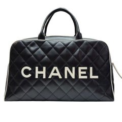 ULTRA RARE CHANEL Black/White Lambskin Logo Duffle Bag Chanel