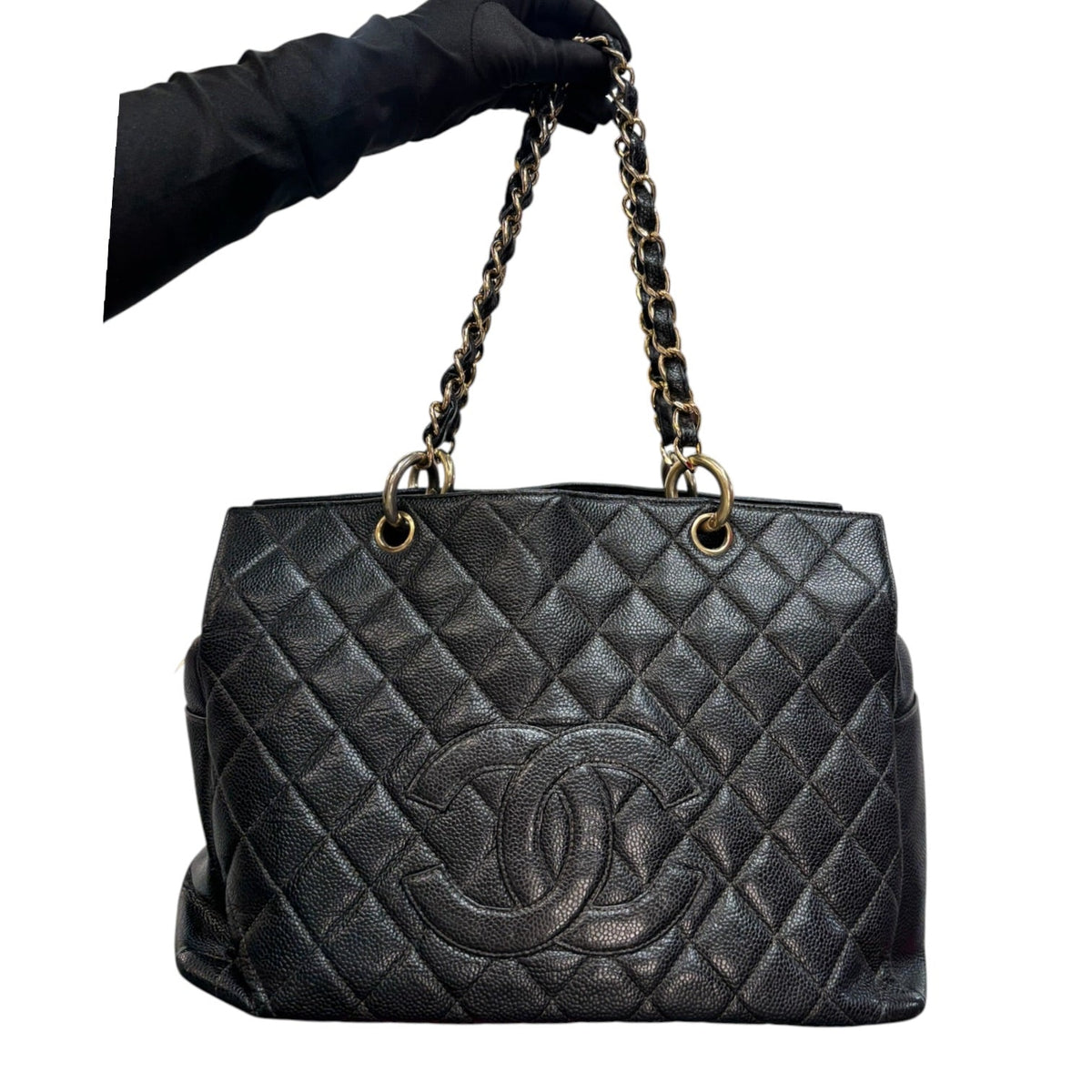 CHANEL Black Caviar Leather Grand Shopping Tote Chanel