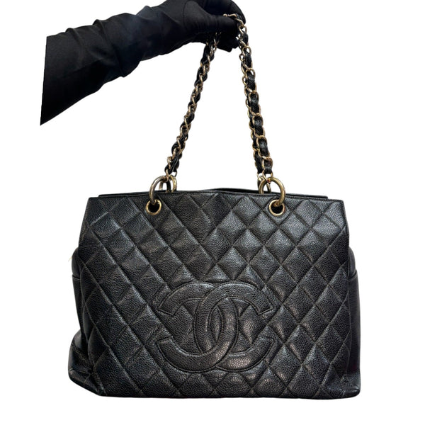 CHANEL Black Caviar Leather Grand Shopping Tote Chanel