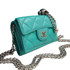 CHANEL Teal Caviar Leather GHW Compact Wallet Chanel