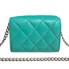CHANEL Teal Caviar Leather GHW Compact Wallet Chanel
