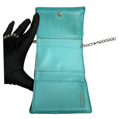 CHANEL Teal Caviar Leather GHW Compact Wallet Chanel