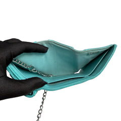 CHANEL Teal Caviar Leather GHW Compact Wallet Chanel