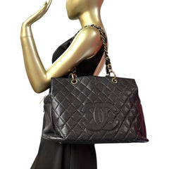 CHANEL Black Caviar Leather Grand Shopping Tote Chanel
