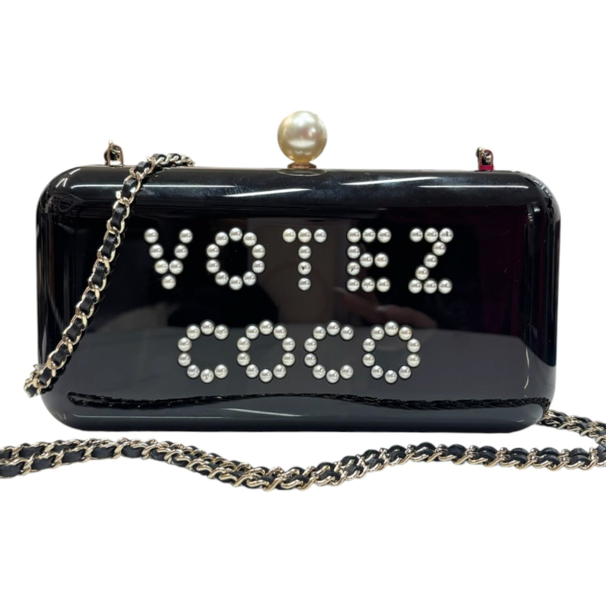 Ultra Rare CHANEL VOTEZ COCO Pearl Plexiglass Minaudiere Clutch Chanel