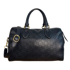 GUCCI Guccissima Black Leather Signature Boston Bag with Strap Gucci