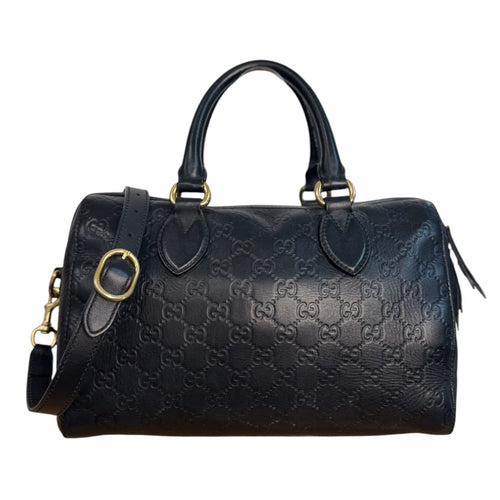 GUCCI Guccissima Black Leather Signature Boston Bag with Strap Gucci