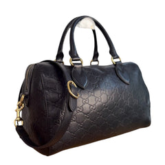 GUCCI Guccissima Black Leather Signature Boston Bag with Strap Gucci