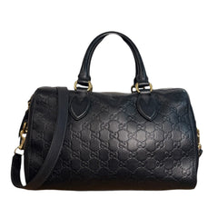 GUCCI Guccissima Black Leather Signature Boston Bag with Strap Gucci