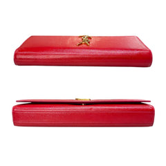 SAINT LAURENT Red Grained Glazed Leather Kate Clutch with Crossbody Chain Saint Laurent
