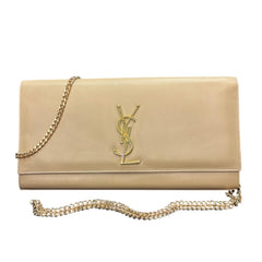 SAINT LAURENT Beige Calfskin Leather Kate Clutch with Chain Saint Laurent