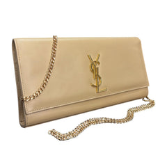 SAINT LAURENT Beige Calfskin Leather Kate Clutch with Chain Saint Laurent