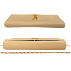 SAINT LAURENT Beige Calfskin Leather Kate Clutch with Chain Saint Laurent