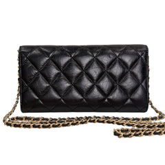 CHANEL 2.55 Black Aged Calfskin Classic Flap Wallet with Added Chain Chanel