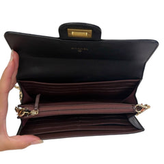 CHANEL 2.55 Black Aged Calfskin Classic Flap Wallet with Added Chain Chanel