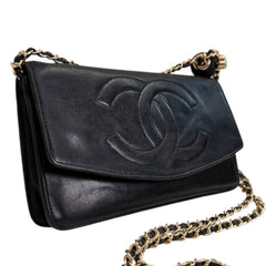 CHANEL Black Lambskin GHW Timeless Clutch with added chain Chanel