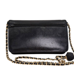 CHANEL Black Lambskin GHW Timeless Clutch with added chain Chanel