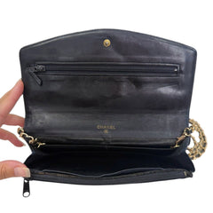 CHANEL Black Lambskin GHW Timeless Clutch with added chain Chanel