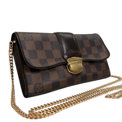 LOUIS VUITTON Damier Ebene Coated Canvas Sistina Wallet with Added Chain Louis Vuitton
