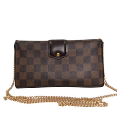 LOUIS VUITTON Damier Ebene Coated Canvas Sistina Wallet with Added Chain Louis Vuitton